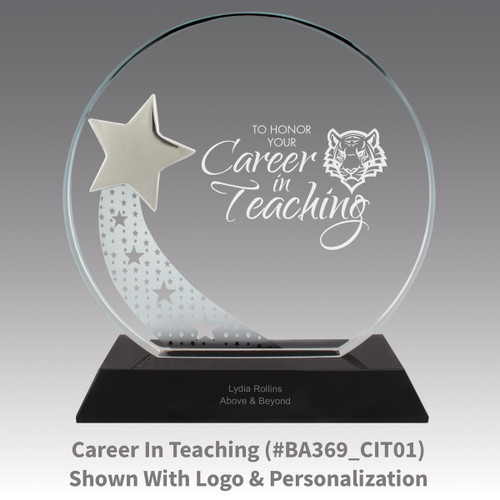 optic crystal base award with a silver star and career in teaching message