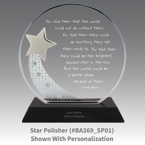 optic crystal base award with a silver star and star polisher message