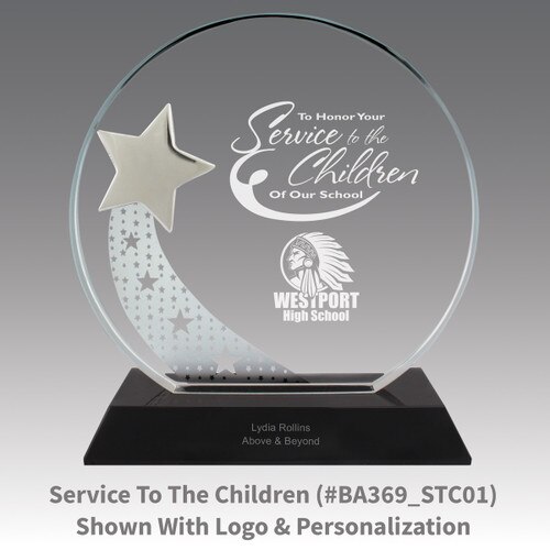 optic crystal base award with a silver star and service to the children message