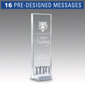 Crystal tower award with metal accent and brushed aluminum base