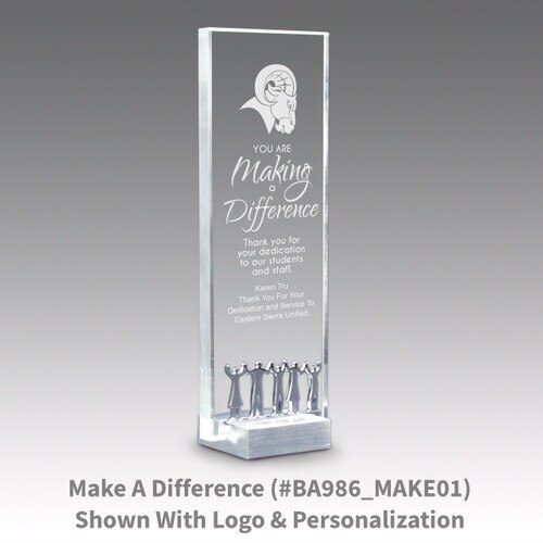 crystal tower award with making a difference message