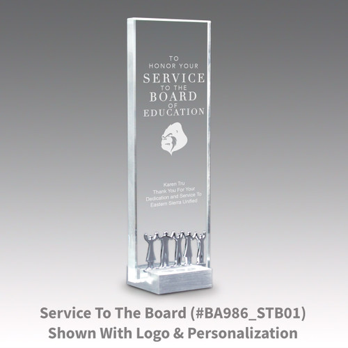 crystal tower award with service to the board message
