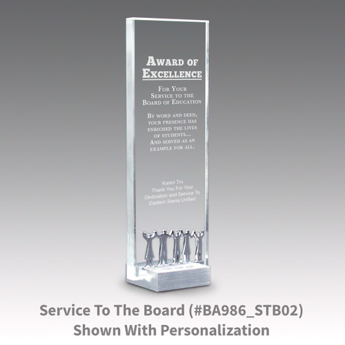 crystal tower award with award of excellence message