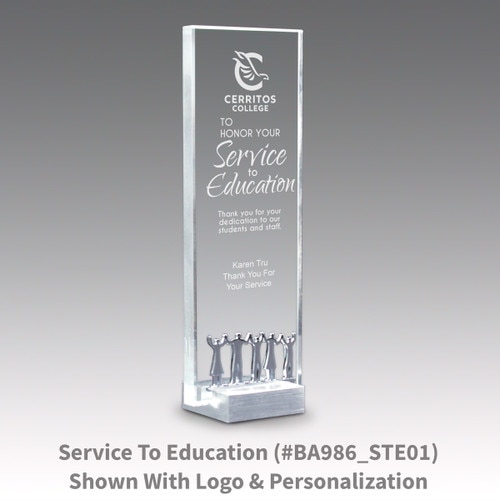crystal tower award with service to education message