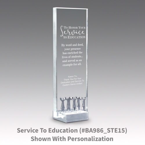 crystal tower award with service to education message