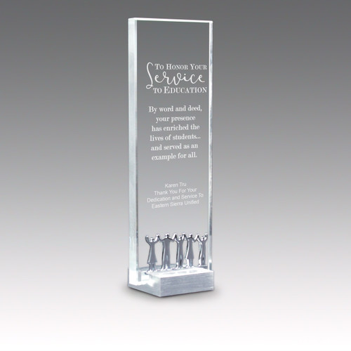 crystal tower award with service to education message