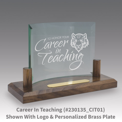 curved glass base award with teaching in education message
