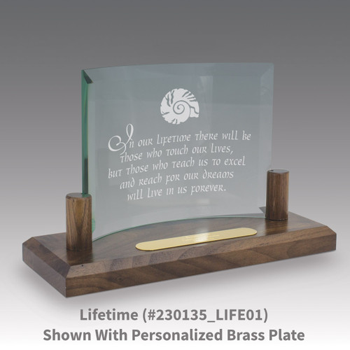 curved glass base award with in our lifetime message