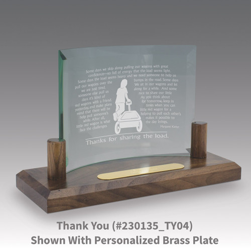 curved glass base award with thanks for sharing the load message