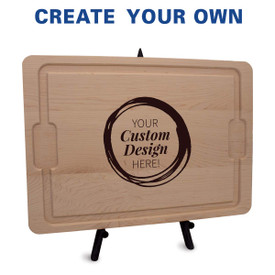 12x17 maple cutting board with juice well and grip handles featuring your custom logo