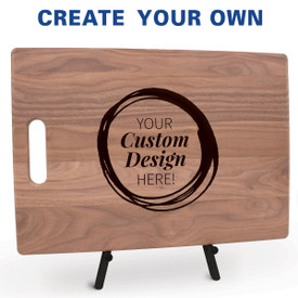 12x17 walnut cutting board with handle featuring your custom logo