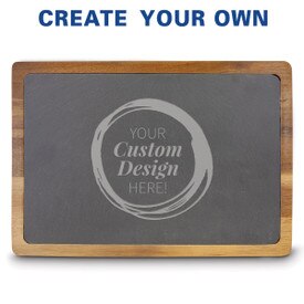 13x9 slate and acacia wood cutting board featuring your custom logo.