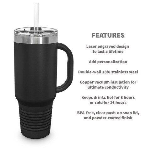 features of the 40 oz stainless steel travel tumbler