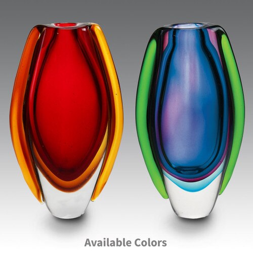 red and blue glass vases