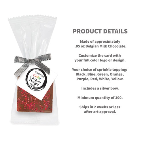 product details for bite size belgian chocolate squares