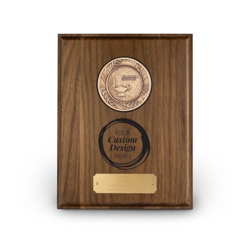 7x9 solid walnut plaque with brass medallion and create your own option