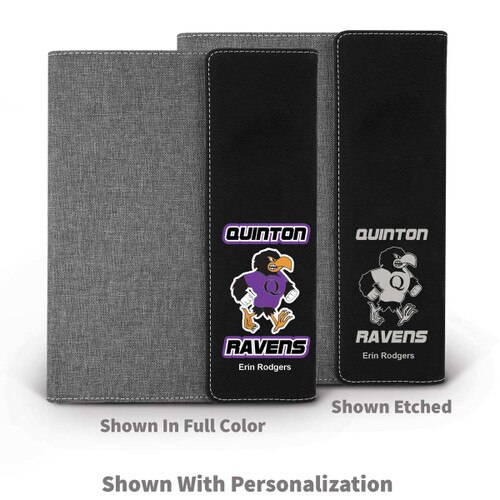 heather gray padfolios with black and rawhide accents and custom logos