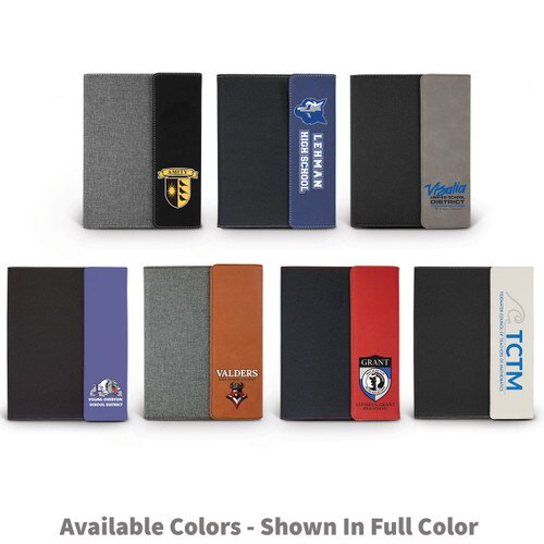 opened heather gray padfolio with notepad and pen