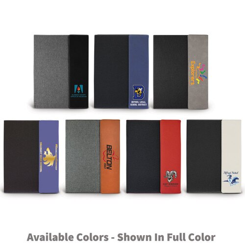 several color options for the canvas padfolio with full color logos