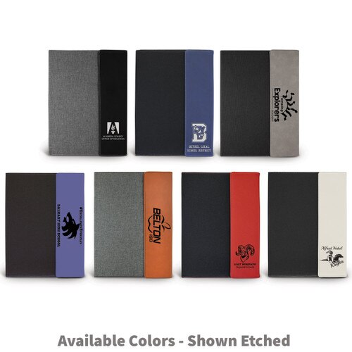 several color options for the canvas padfolio with one color logos