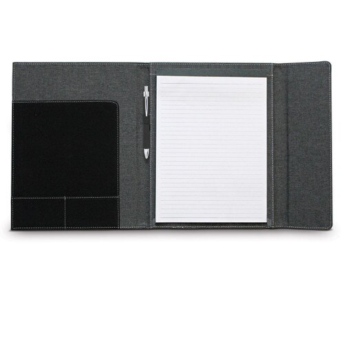 opened heather gray padfolio with notepad and pen