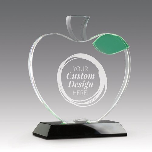 base award with optic crystal apple and green leaf with create your own option