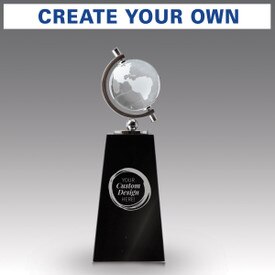 crystal globe sits atop a black crystal base with create your own option