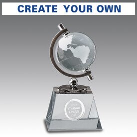 Spinnable Crystal Globe with optic crystal base featuring your etched custom artwork