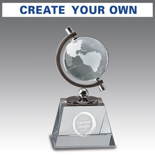 Spinnable Crystal Globe with optic crystal base featuring your etched custom artwork