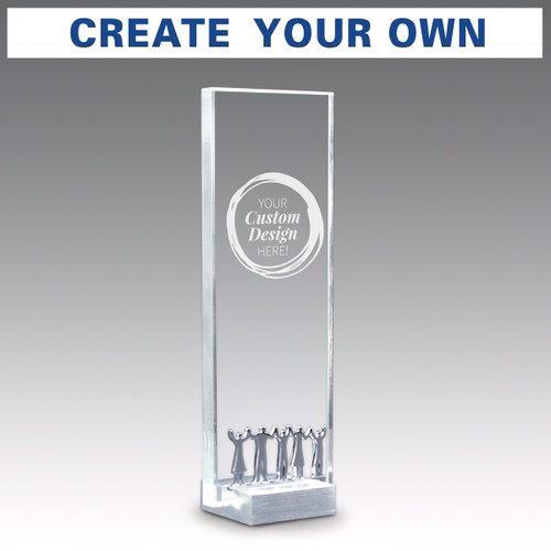 Crystal tower award with metal accent and brushed aluminum base featuring your custom logo