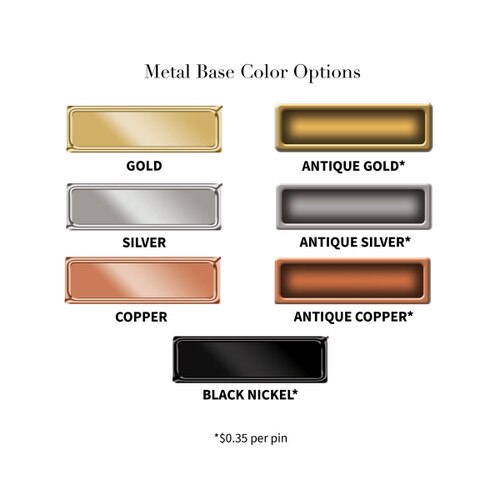 several metal color options for die struck lapel pins