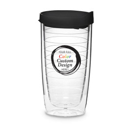 14 oz. double-wall acrylic tumbler with black snap on lid and slide closure. Featuring your custom design.