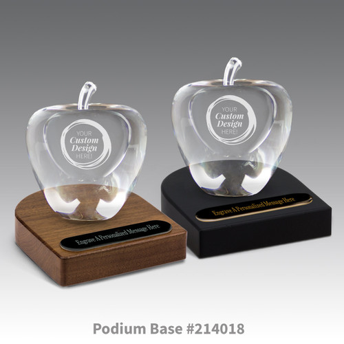 black and brown walnut podium bases with black brass plates and create your own optic crystal apples