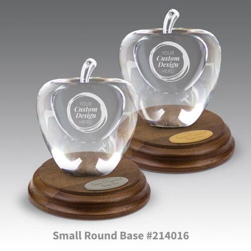 round walnut bases with brass and silver plates and create your own optic crystal apples