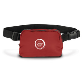 Black belt bag with detachable/adjustable strap and buckle closure. Featuring your custom logo.
