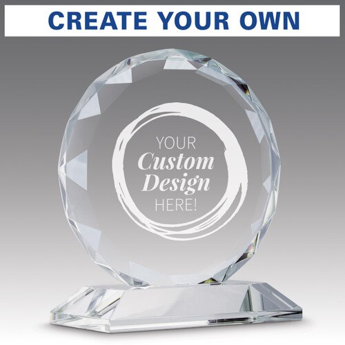 faceted circle optic crystal base award with create your own option