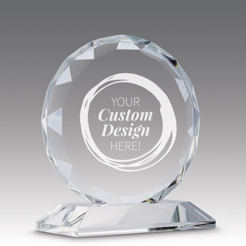 faceted circle optic crystal base award with create your own option