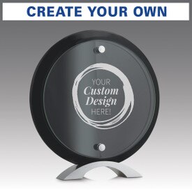 circle jade glass suspended on a black piano finish base award with create your own option