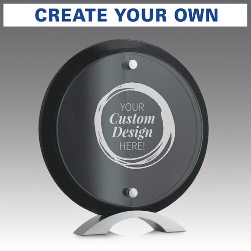 circle jade glass suspended on a black piano finish base award with create your own option