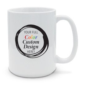 15 oz. ceramic mug with your full color custom logo