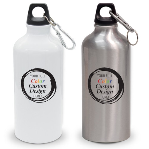 create your own white and gray 20 oz aluminum carabiner canteens