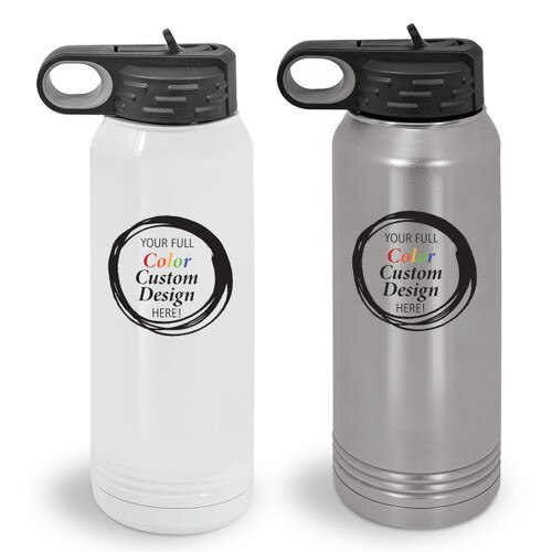 create your own white and gray 30 oz. stainless steel water bottles
