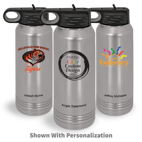 three gray 30 oz. stainless steel water bottle with your full color custom logo