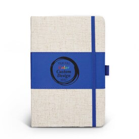 Heathered fabric journal with color accent, pen loop, and elastic privacy closure. Featuring your full color custom logo or design. 3 colors to choose from.