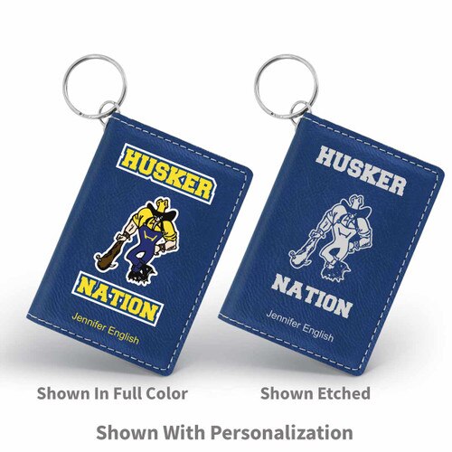 blue leather id holders with custom logo and personalization