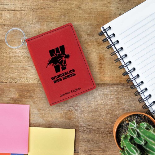 red id holder with custom logo and personalization