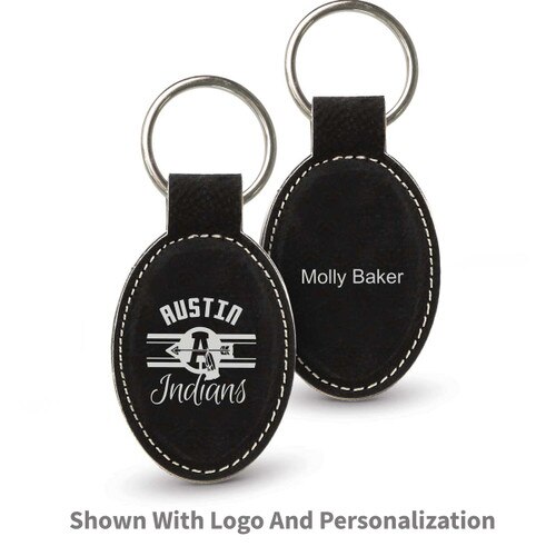 create your own black oval leather keychain with personalization