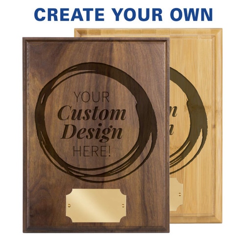 laser engraved solid walnut and bamboo plaque with create your own option