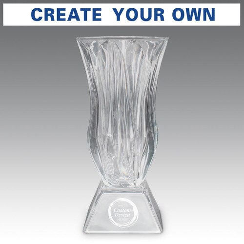 Legacy trophy crystal vase with attached base featuring your custom logo.