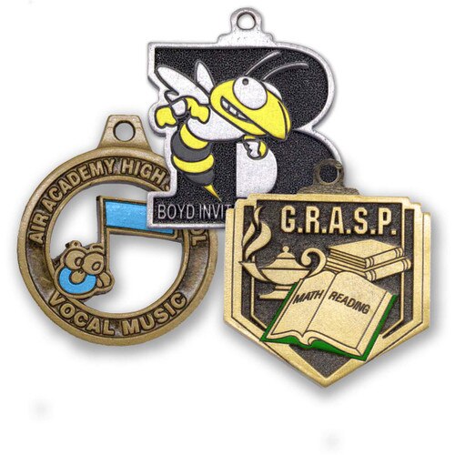 antique gold and silver custom medallions with color